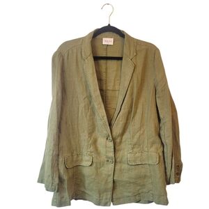Wrap London Olive Green 100% Linen Relaxed Blazer Women's Size US 8